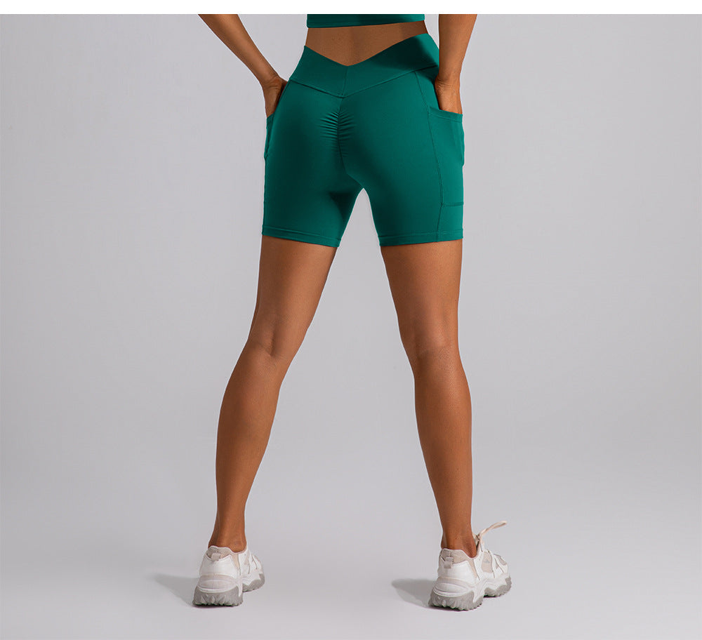 High Waist Hip Lift Fitness Shorts No Embarrassment Line Double Sided Brushed Yoga Pants Women Hip Lifting Slim Fit Sports Shorts