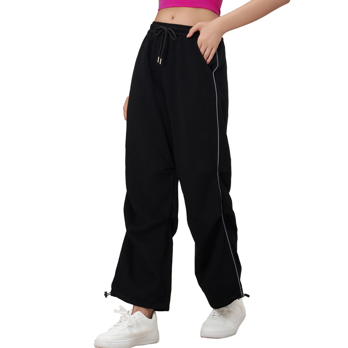Casual Sports Pants Women Summer Luminous Strip Casual Pants High Waist Loose Texture Wide Leg Straight Pants