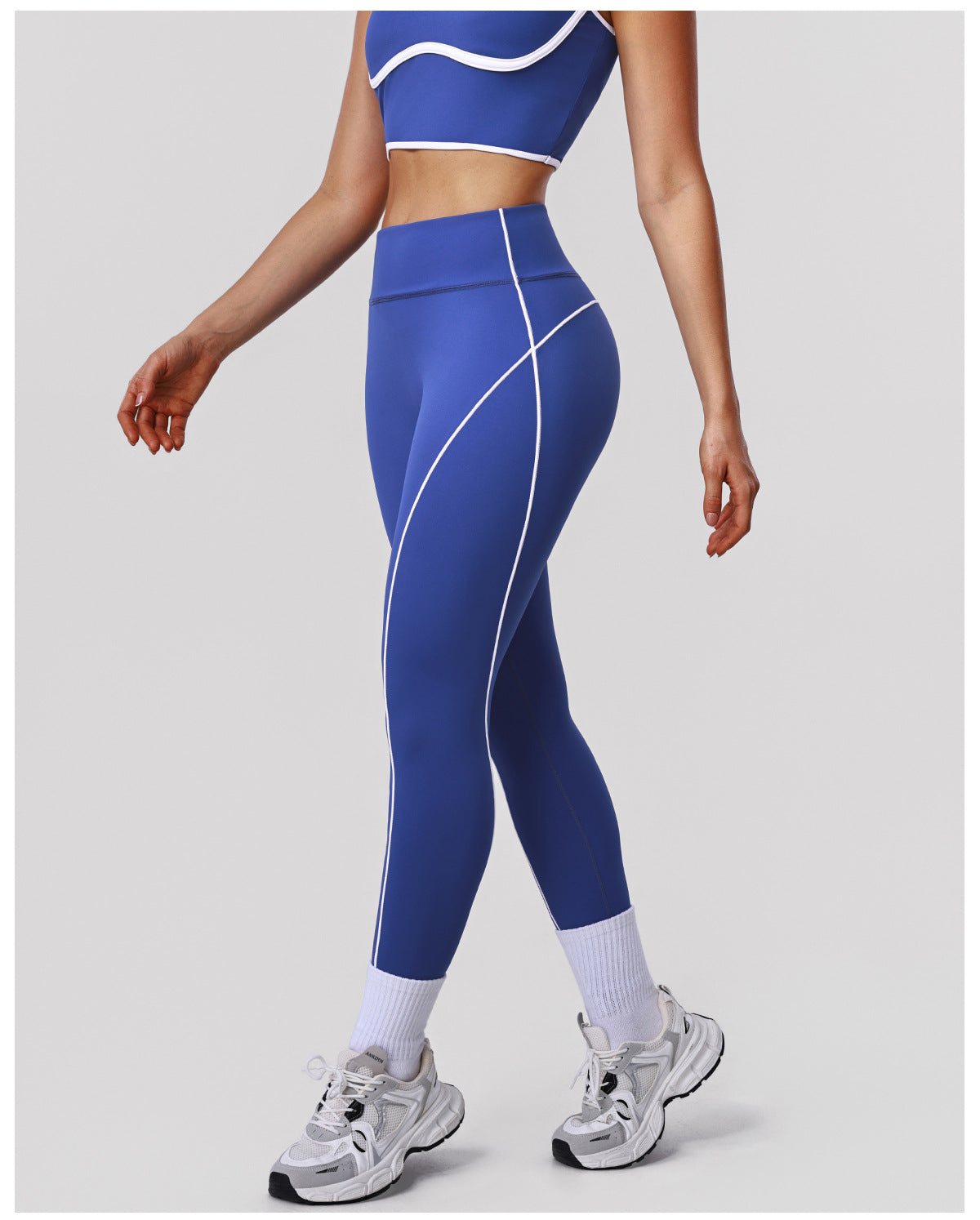 High Elastic Running Workout Outfit Shockproof Striped Bra Hip Raise High Waist Sports Pants Yoga Two Piece Sets