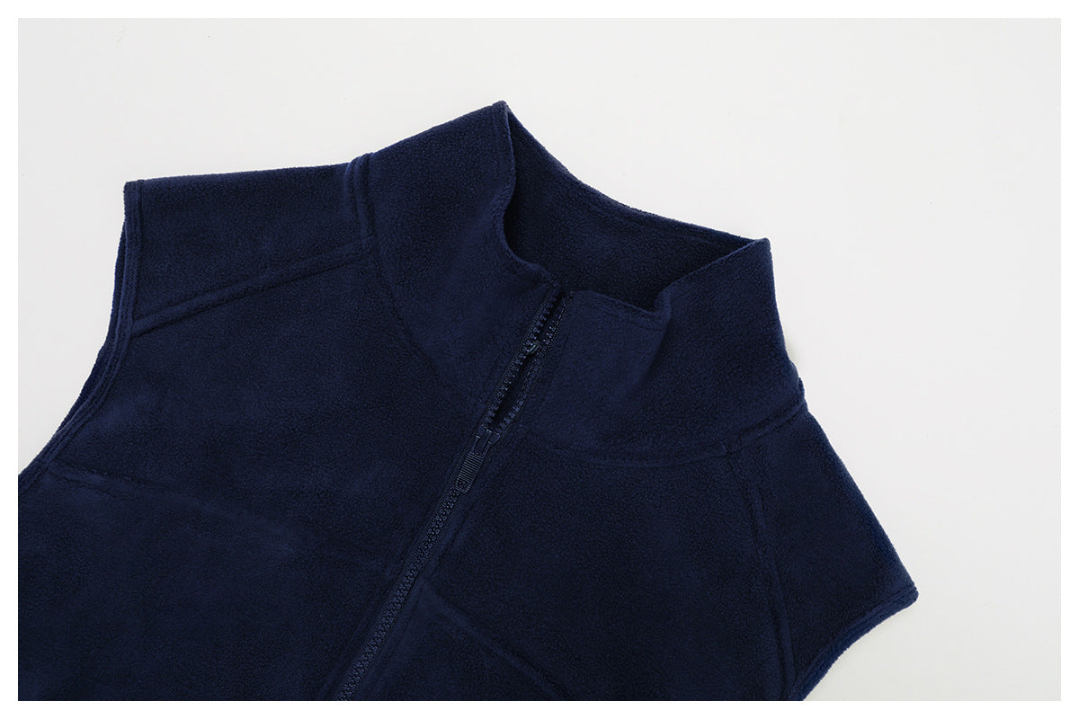 Turtleneck Autumn Winter Velvet Vest Sleeveless Outer Wear Zipper Sports Vest Outdoor Running Top