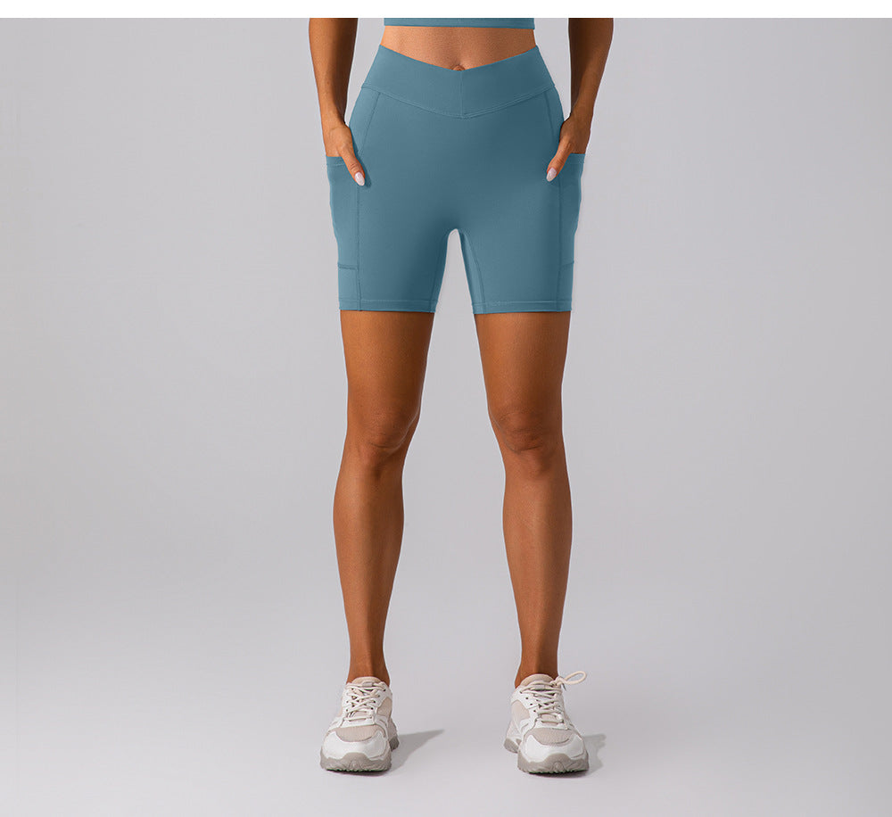 High Waist Hip Lift Fitness Shorts No Embarrassment Line Double Sided Brushed Yoga Pants Women Hip Lifting Slim Fit Sports Shorts