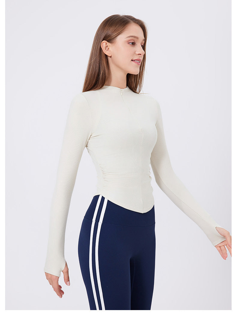 Small Waist Half Zipper Yoga Clothes Women Workout Clothes Sports Top Pilates Training Wear Long Sleeve Blouse Autumn
