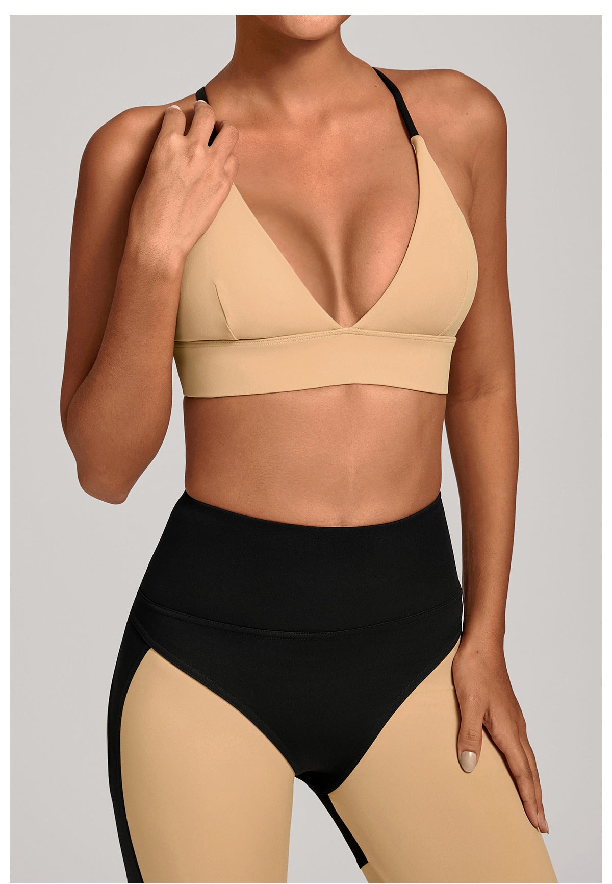 Women Autumn Sand Adjustable Shoulder Strap Sports Underwear Shockproof Color Matching Yoga Bra Outdoor Workout Clothes