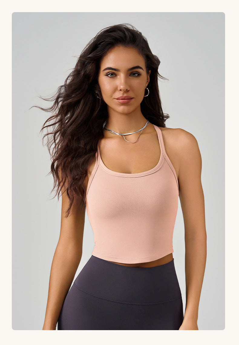 Autumn Winter Sports Underwear Spaghetti Strap One Piece Fixed Chest Pad Outer Wear H-Shaped Beauty Back High Strength Fitness Vest