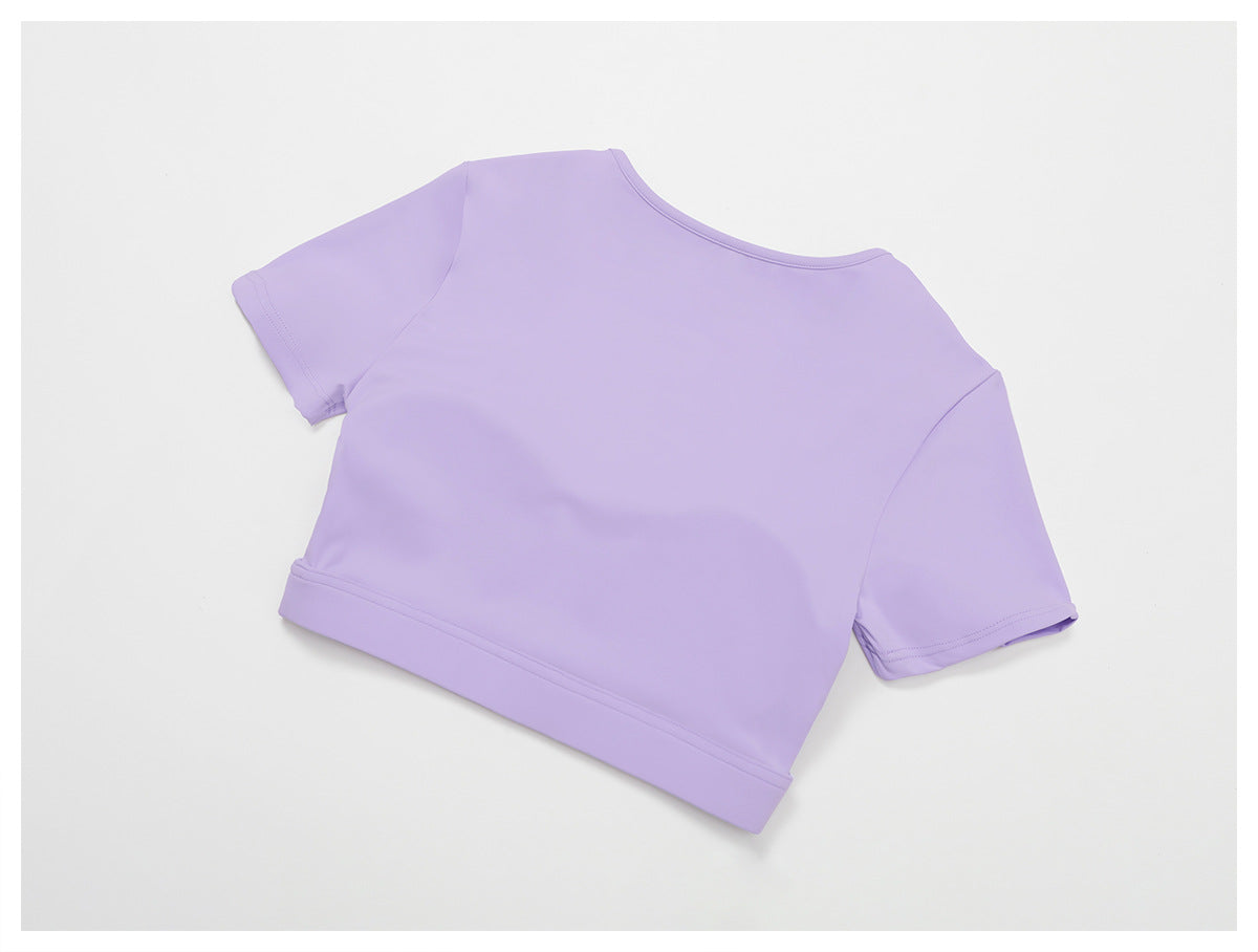 Sollinarry Summer Yoga Short Sleeve Hollow Out Cutout out Tight Shockproof Nude Feel Sports T shirt Running Fitness Sports Top