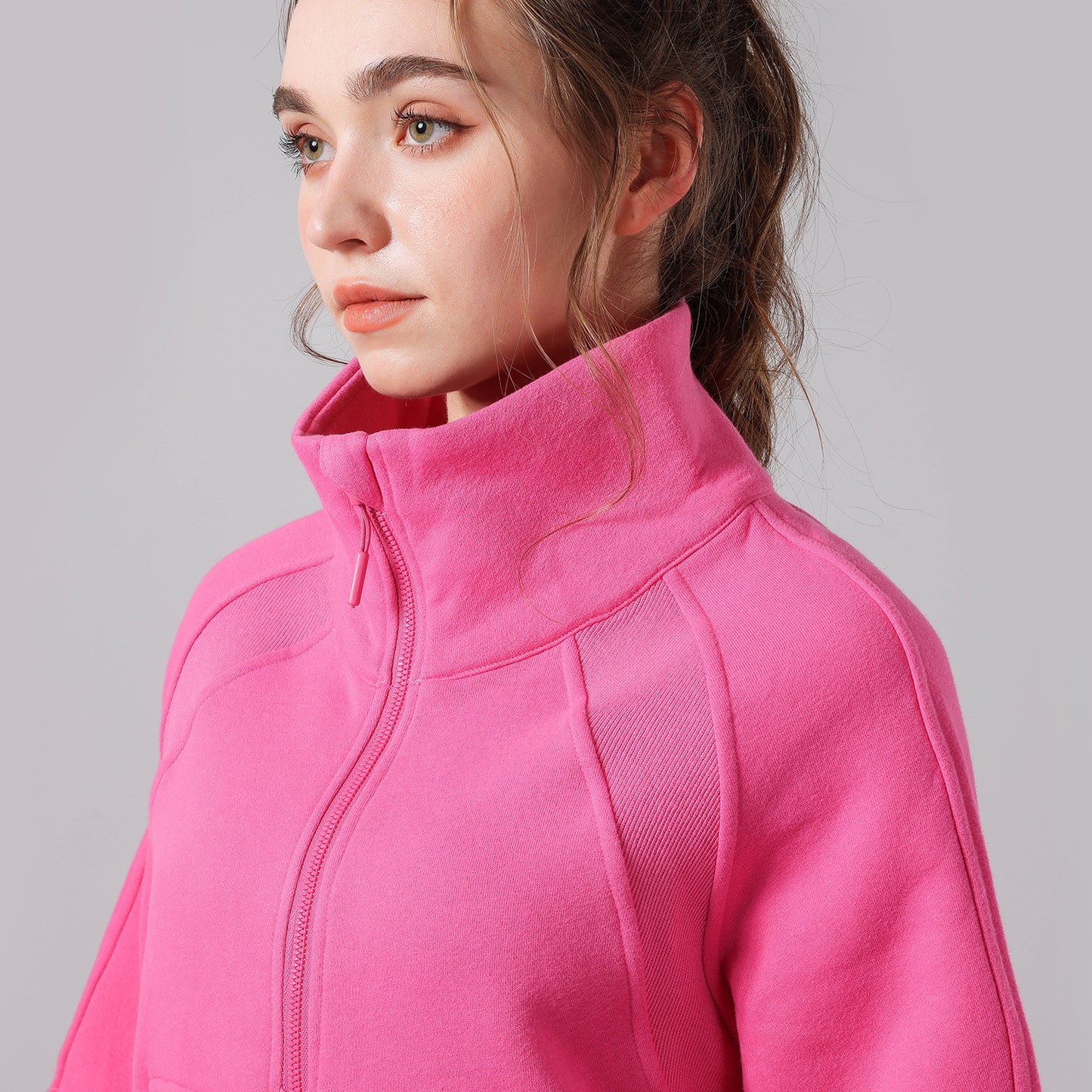 Autumn Winter Yoga Wear Sports Jacket Half Zipped Stand Collar Finger Lock Top Running Fitness Sweater