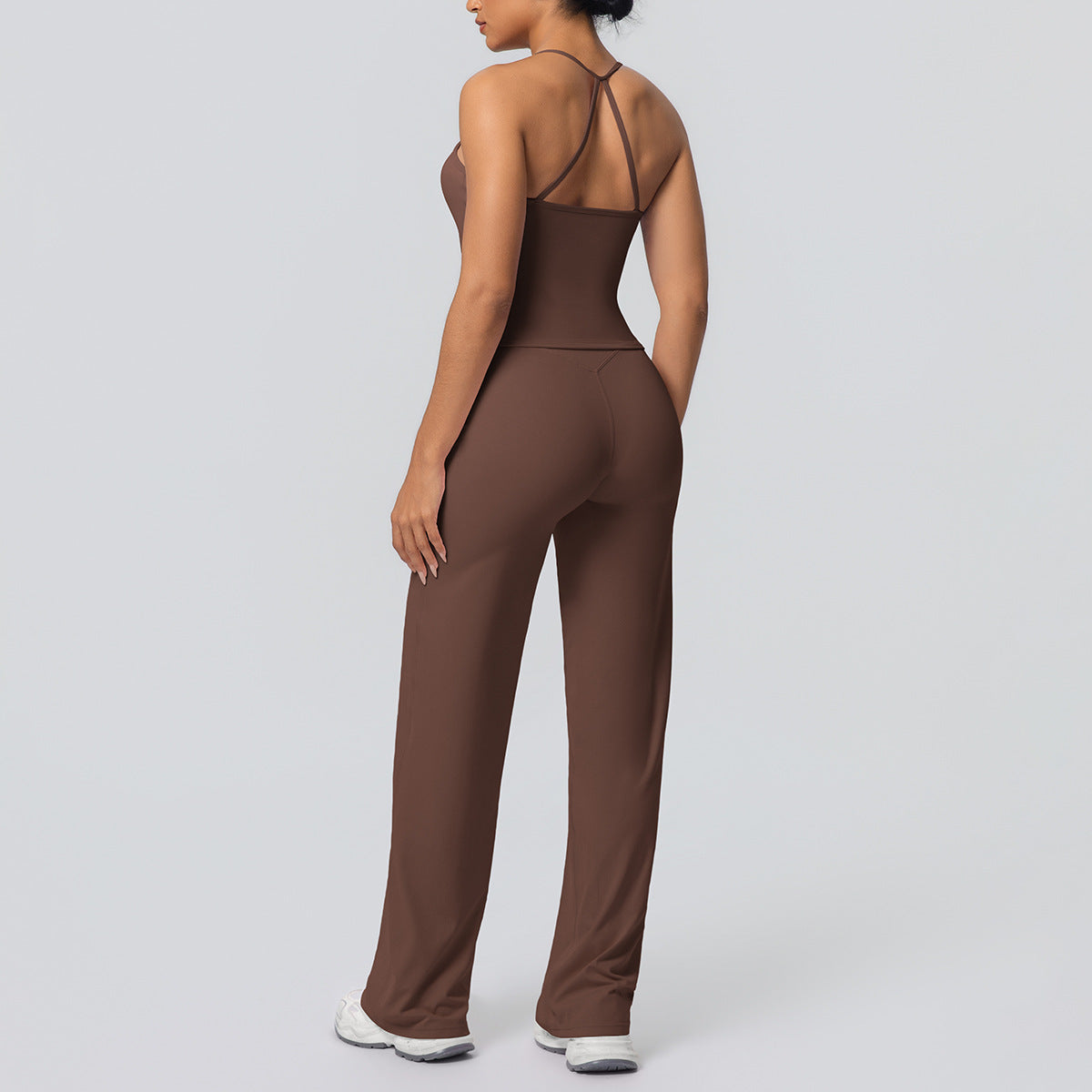 Women Nude Feel Solid Color Sports Sling Vest Abdominal Shaping High Waist Straight Leg Pants Yoga Clothes Leggings Yoga Set