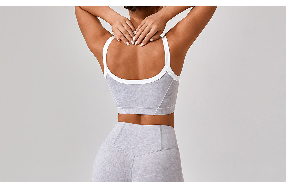 White Edge Nude Feel Outdoor Sports Underwear Women Shockproof High Strength Spaghetti Strap Beauty Back Yoga Vest