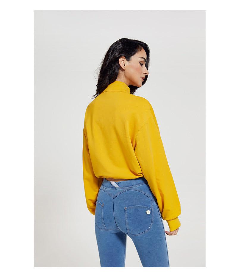 Autumn Long Collar Fitness Sports Sweater Women Loose Zip Drawstring Long Sleeve Yoga Wear Top T shirt