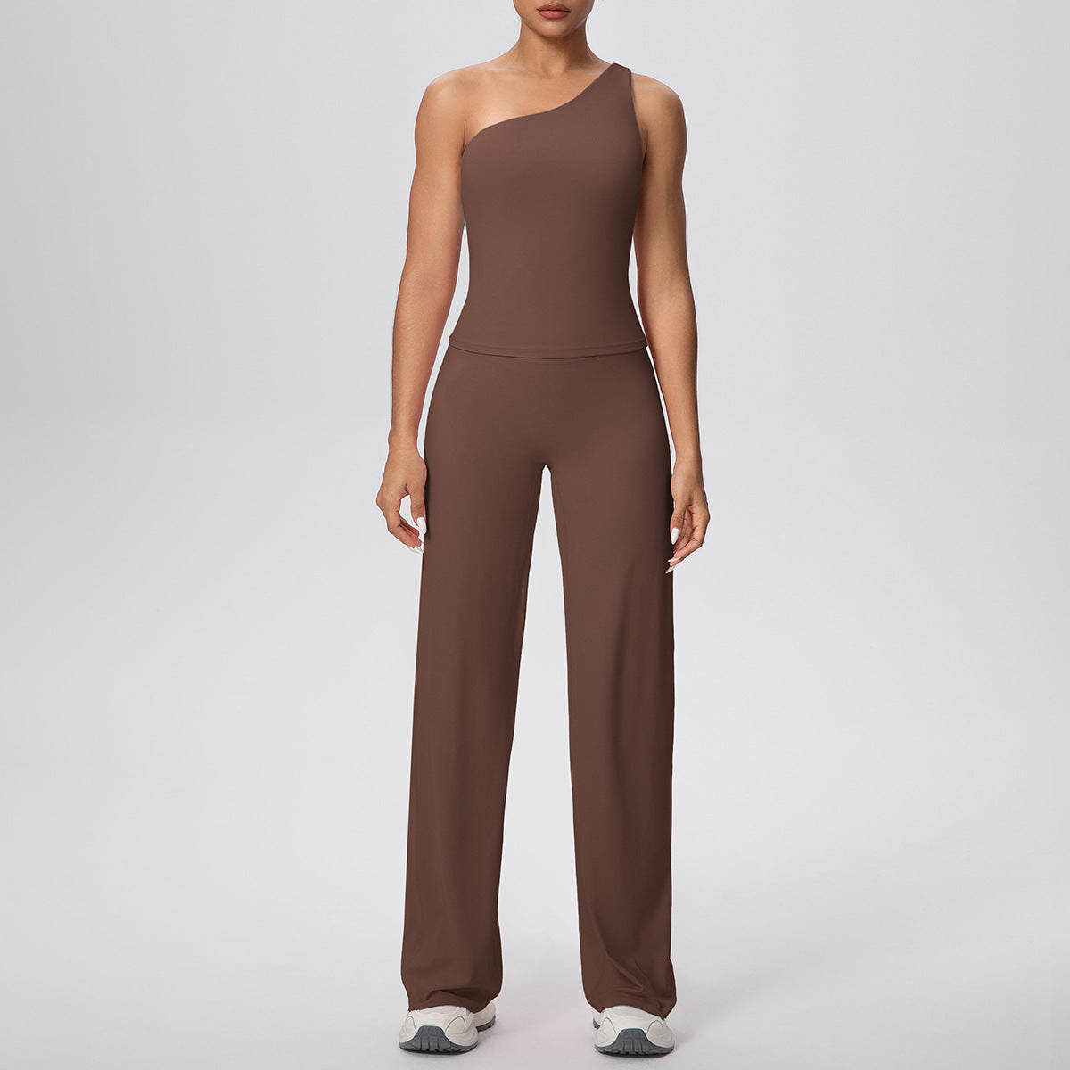 Cloud Sense Oblique Shoulder Waist Yoga Vest Yoga Pants Running Baggy Straight Trousers Fitness Yoga Wear Two Piece Sets