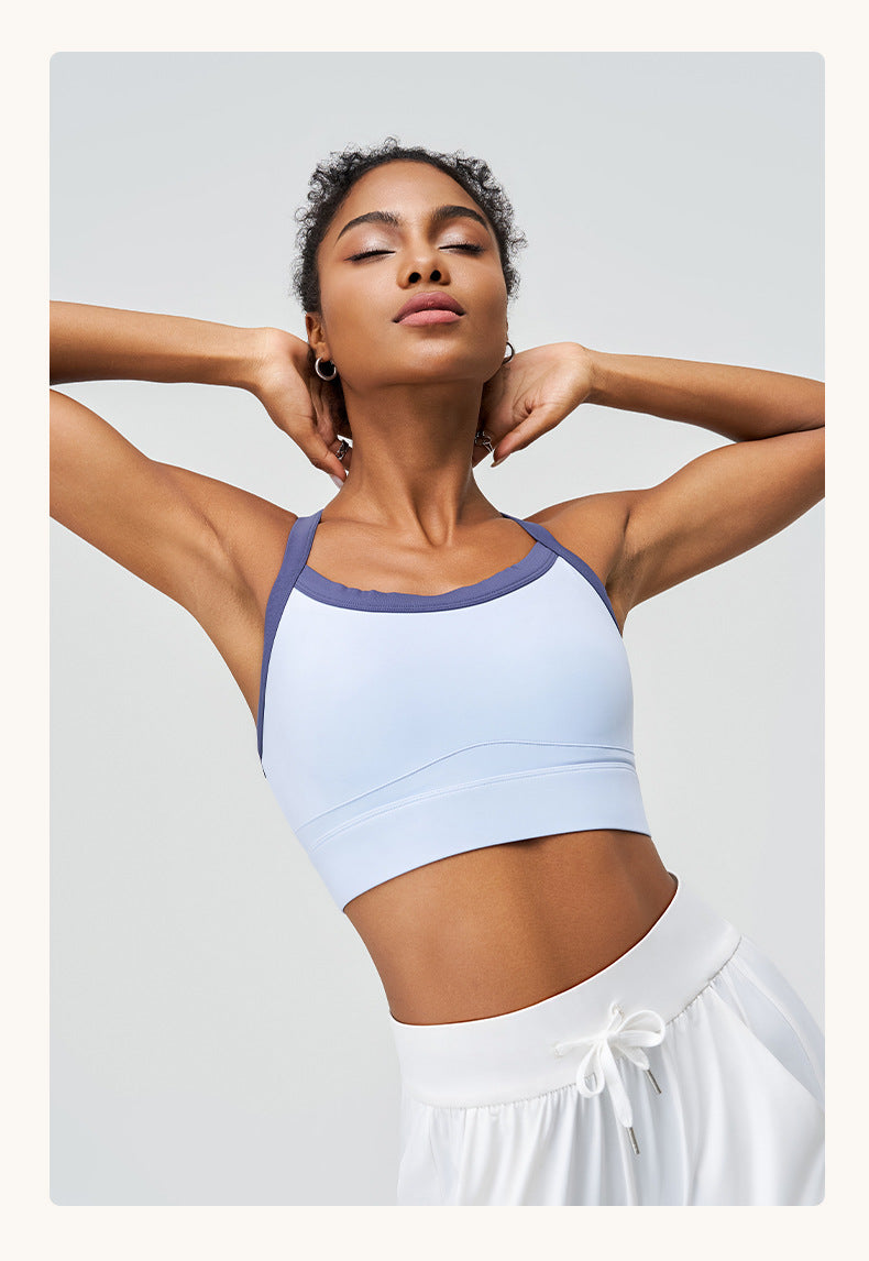 Yoga Color Matching Sports Underwear One Piece Cup High Strength Shockproof Anti Exposure Outer Wear Cross Beauty Back Yoga Underwear Summer
