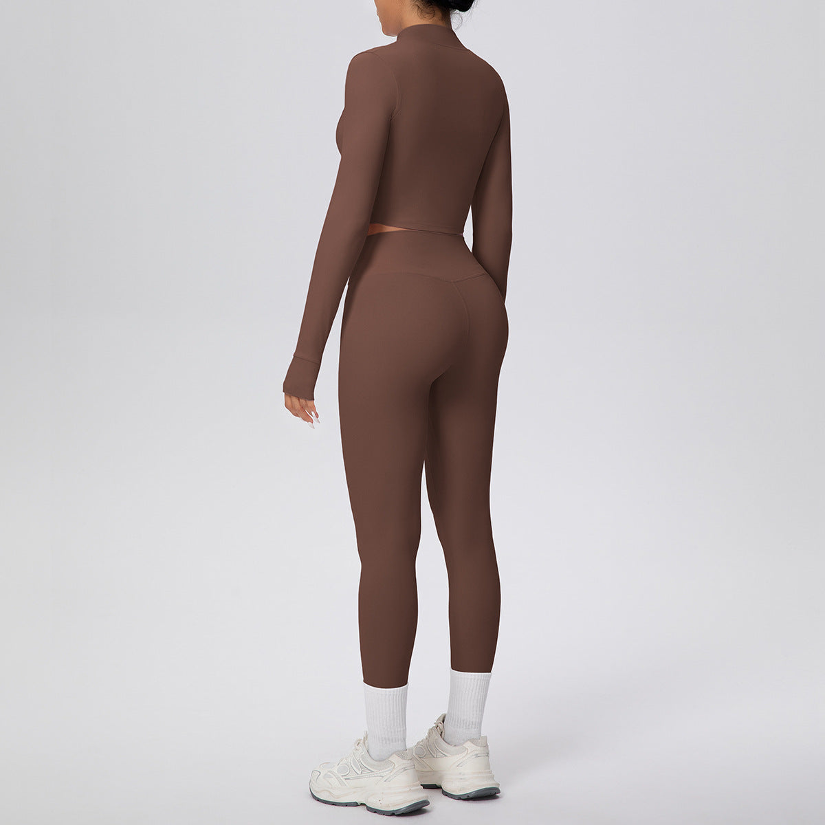 Tight High Waist Nude Feel Sports Thumb Hole Zip Long Sleeve Coat Yoga Clothes Fitness Hip Lifting Yoga Set