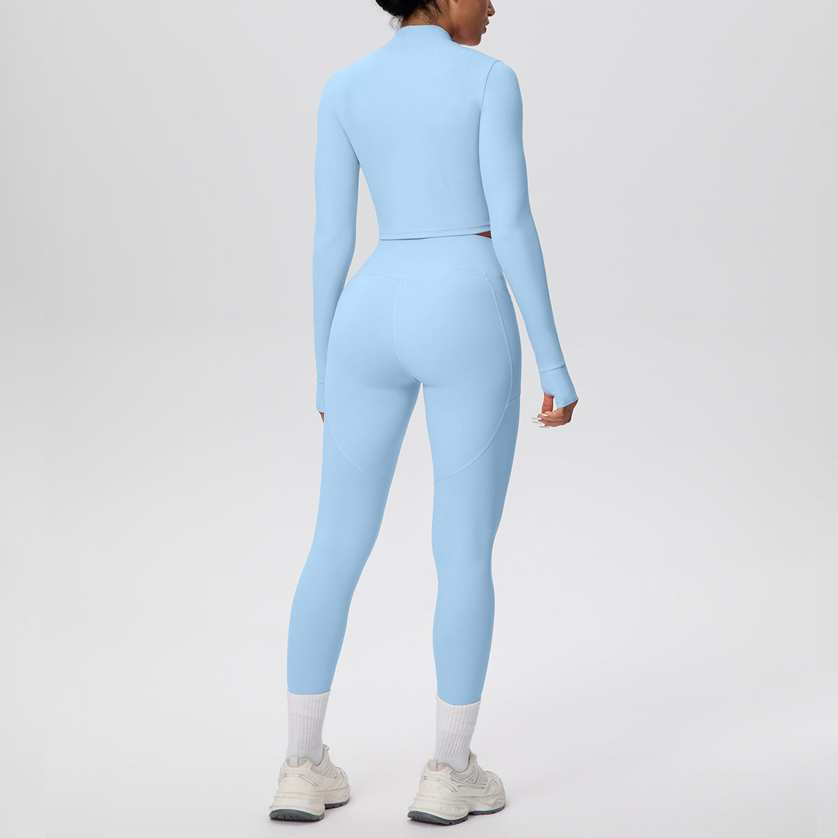 Tight High Waist Nude Feel Thumb Hole Zip Long Sleeve Coat Pocket Yoga Clothes Fitness Hip Lifting Yoga Set
