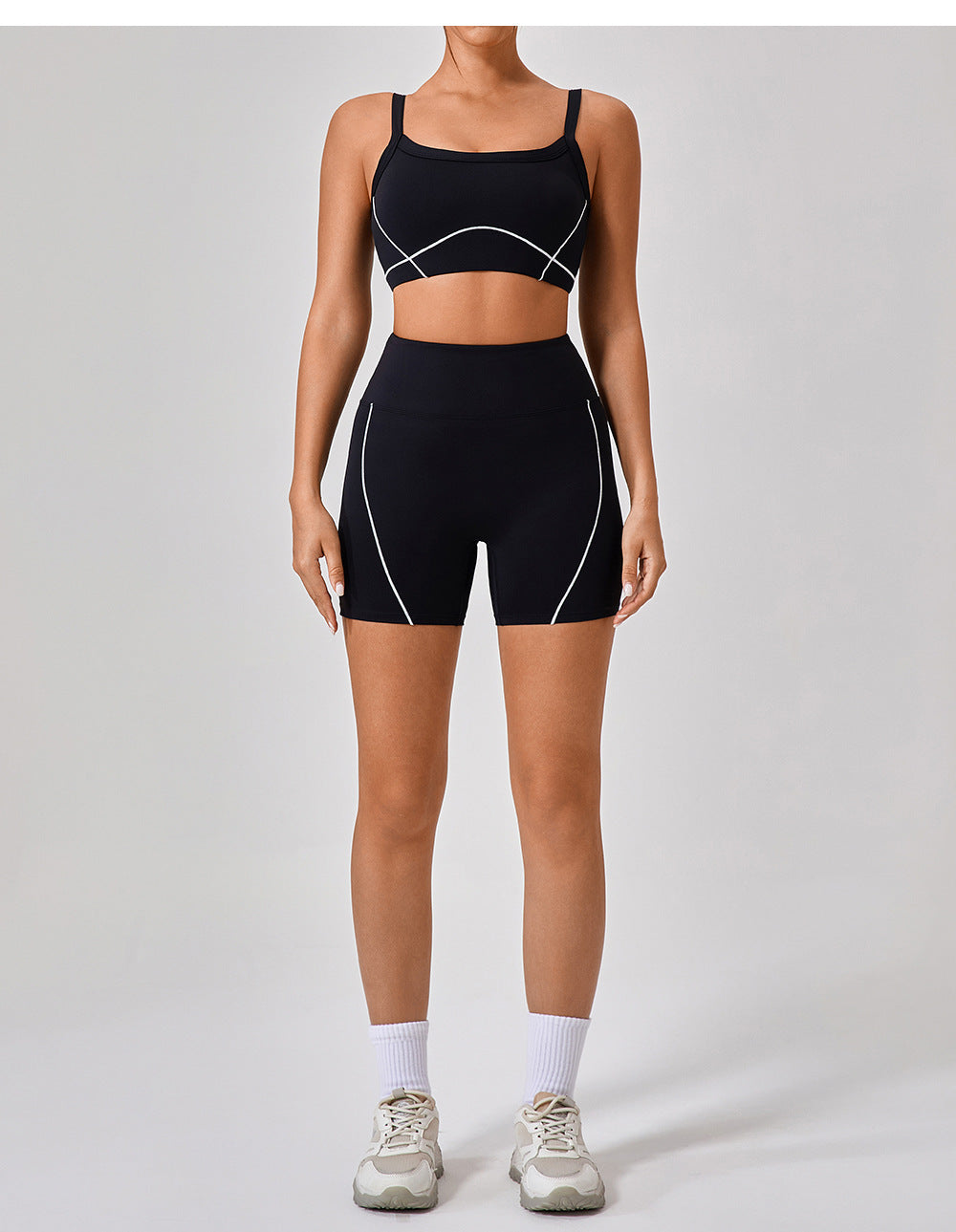 Sleeveless Nude Feel with Chest Pad Outer Wear Bra Strap Contrast Color Bra Long Pants Yoga Strap Workout Clothes for Women