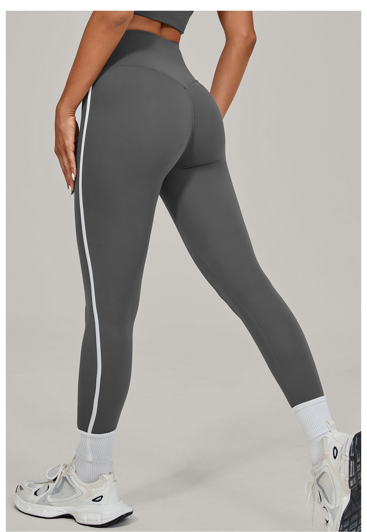 High Waist Invisible Pleated Yoga Pants Color Contrast Patchwork Nude Feel Tight Women Sports Fitness Pants