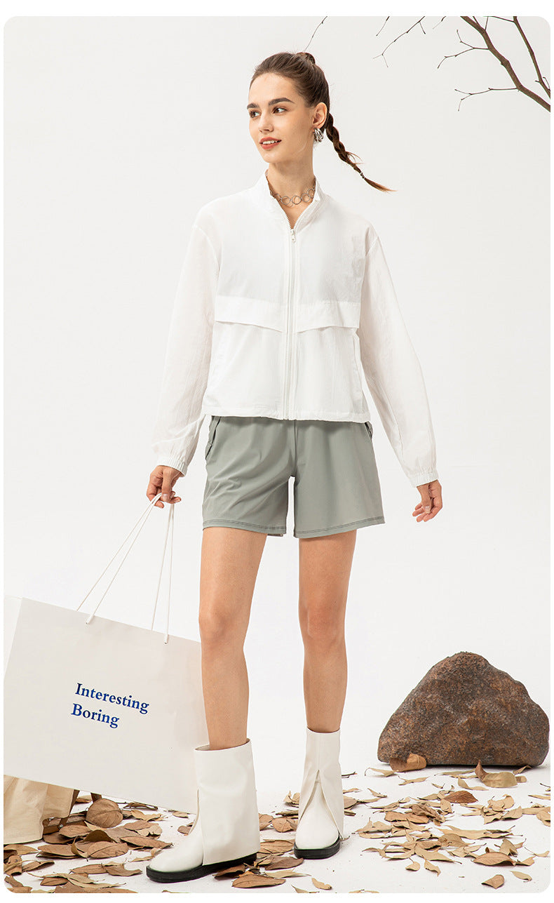 Outdoor Sports Windbreaker Women Loose Casual Yoga Clothes Zipped Stand Collar Running Fitness Jacket