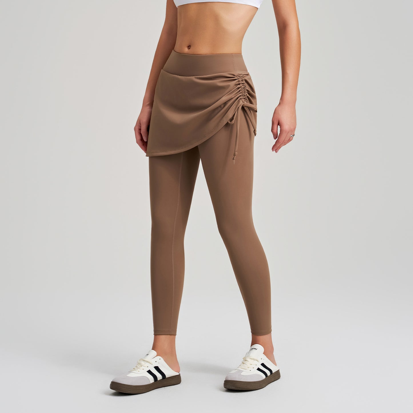 Yoga Pants Faux Two Piece Women Hiding Culottes Drawstring High Waist Elastic Slim Fit Dance Workout Exercise Pants