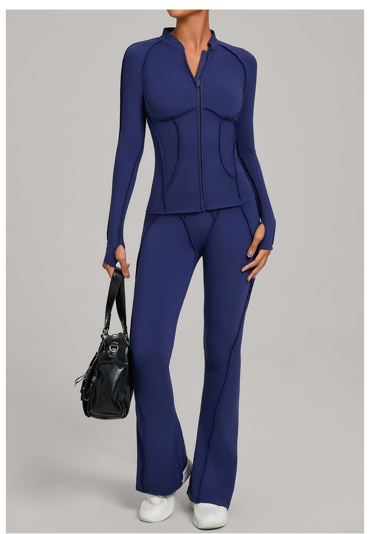 Autumn Sand Three Dimensional Stitching Yoga Clothes Autumn Winter Zipper Long Sleeved Fitness Running Fitness Sportswear Two Piece Set