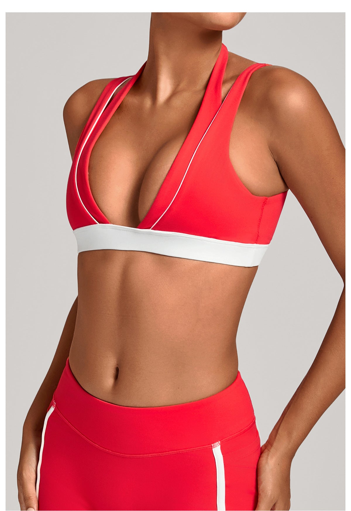 Color Contrast Patchwork Halter Yoga Bra Beauty Back Tight Sports Underwear Fitness Running Casual Yoga Clothes Women
