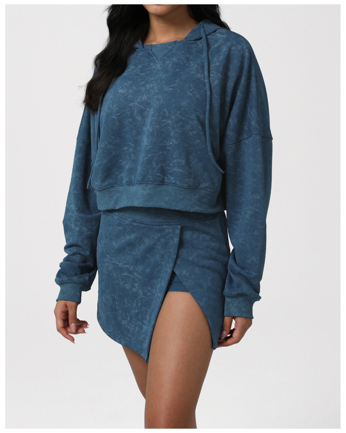 Fried Color Printing Sports Tennis Skirt Set Hooded Long Sleeve Sweater Anti Emptied Pantskirt Yoga Fitness Two Piece Sets