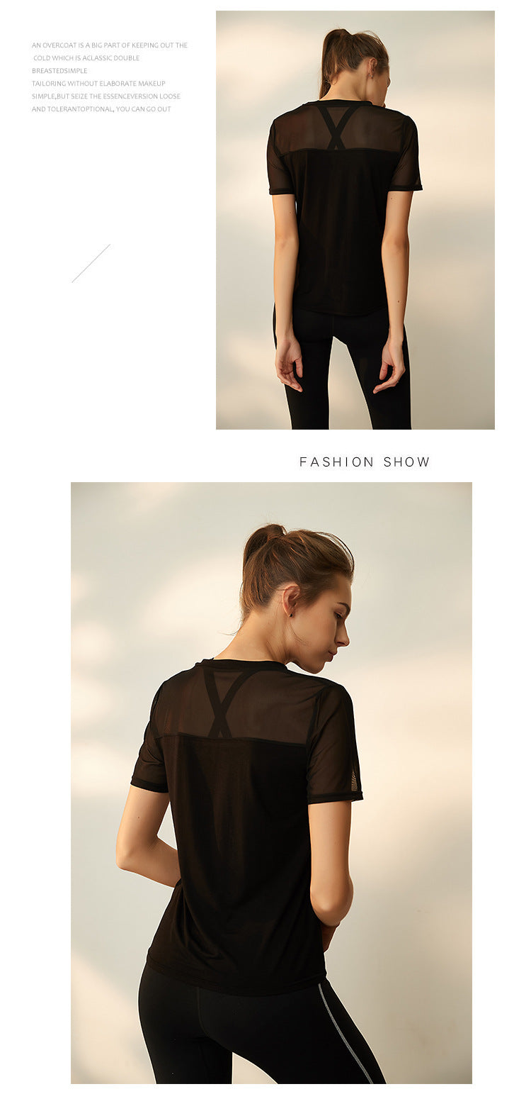 Quick-Drying Yoga Fitness Sportswear Breathable Mesh Stitching Running Exercise T-shirt Women