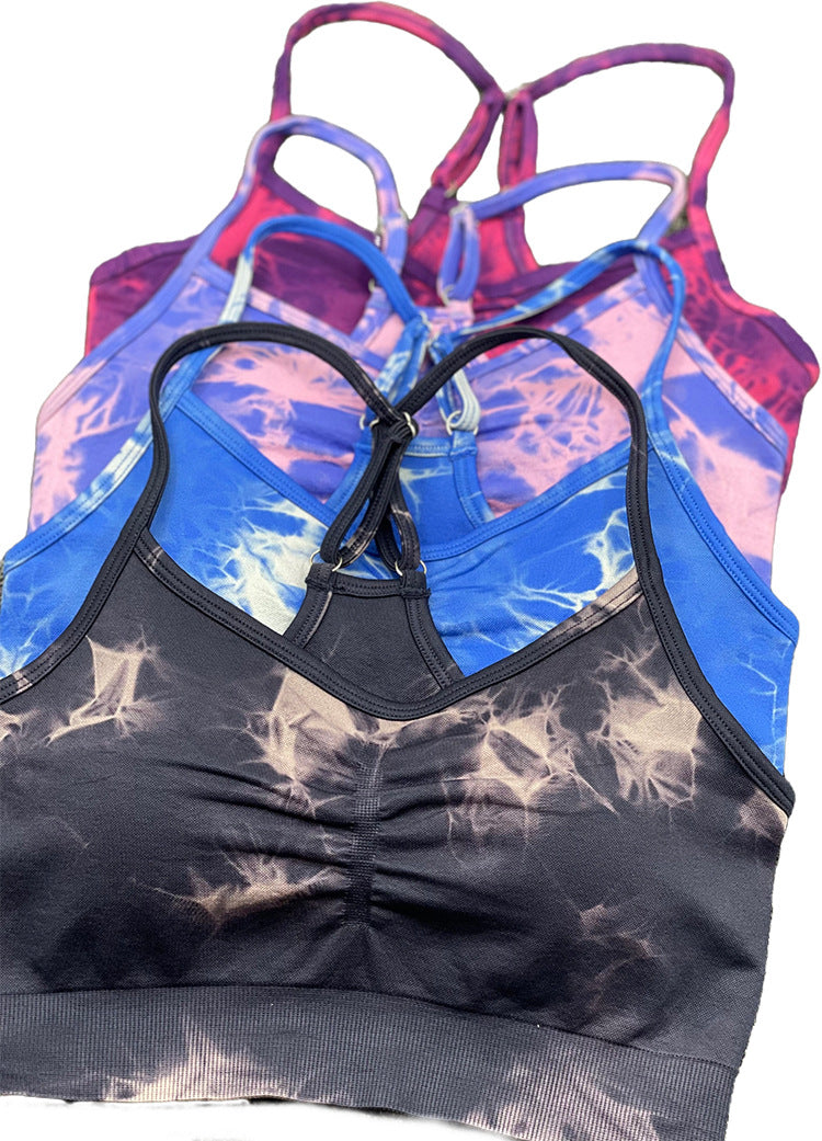 Seamless Knitted Tie Dyed Yoga Clothes Fitness Suit Sports High Waist Elastic Pants Women