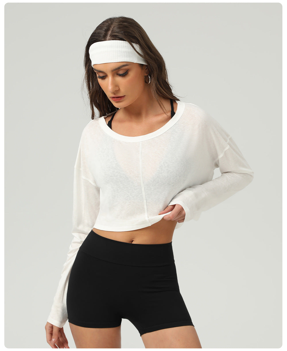 Fitness Sports Long Sleeved Top Women O neck Short Backless Outerwear Casual Long Sleeves Yoga Clothes Blouse
