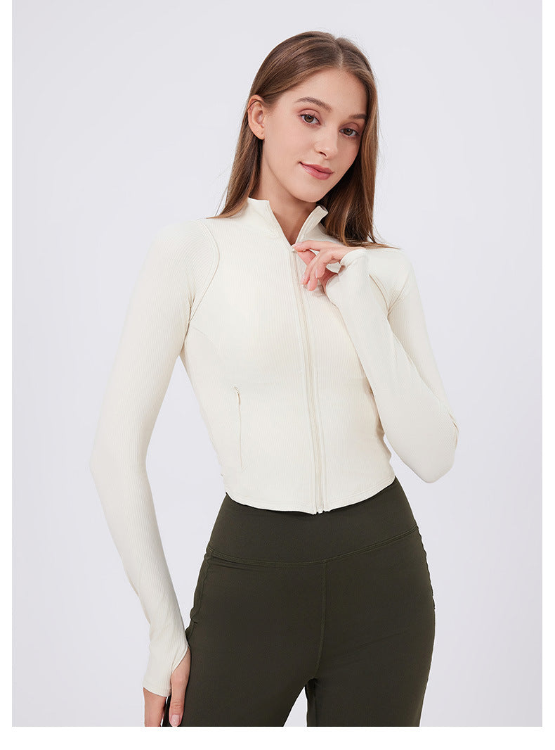 Stand Collar Casual Running Outerwear Yoga Clothes Women Zipper Slim Fit Sports Jacket High Elastic Outdoor Nude Feel Fitness Jacket