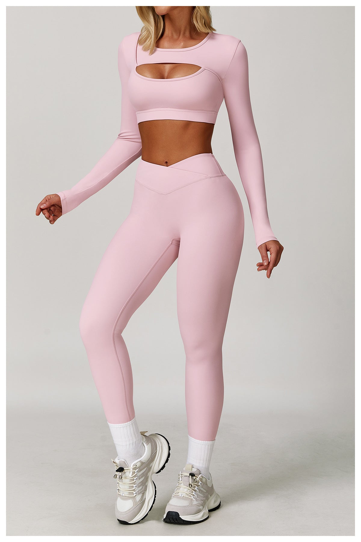 Sollinarry Nude Feel Tight Yoga Long Sleeve Shockproof Sports Hollow Out Cutout T shirt Running Workout Yoga Top