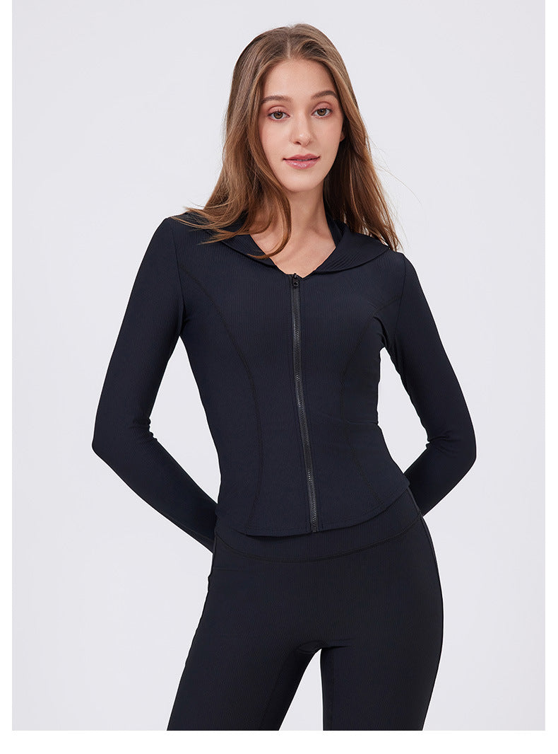 Quick Drying Slim Fit Yoga Clothes Women Sports Sailor Collar Running Jacket Zip Up Shirt Outer Casual Jacket Workout Clothes