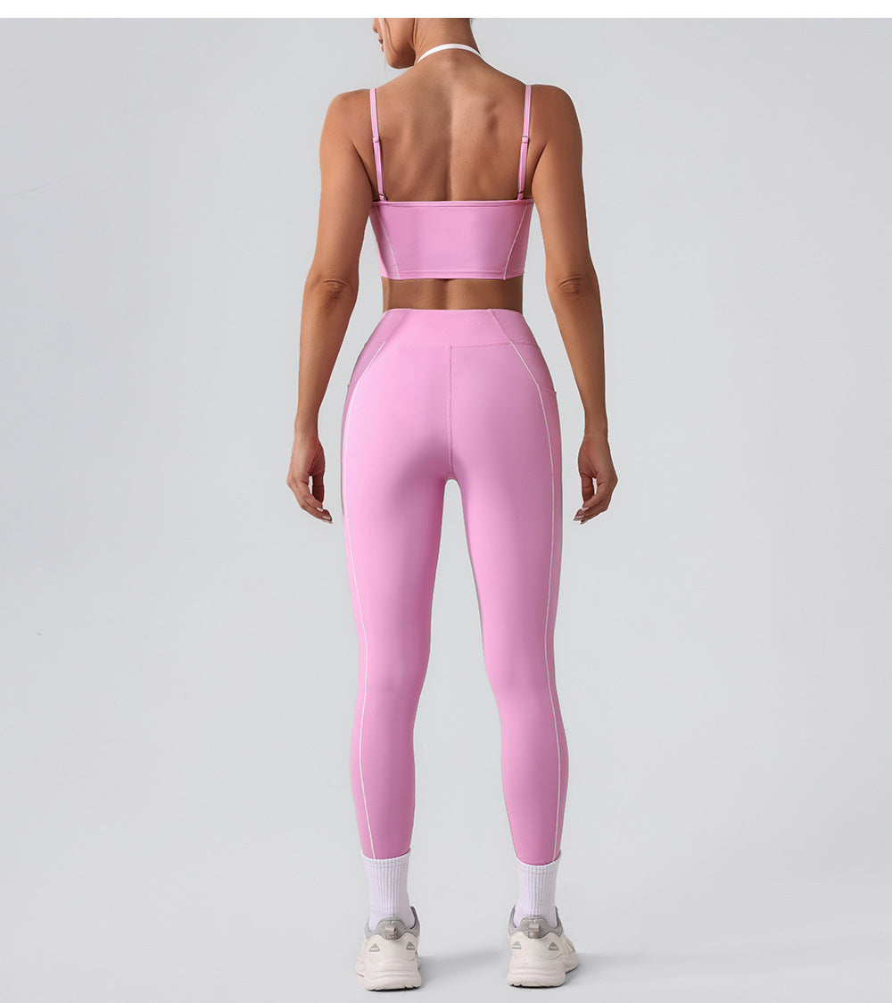 Arrival Contrast Color High Waist Nude Feel Pocket Yoga Pants Women Running Fitness Pants Outer Wear Tight Sports Pants