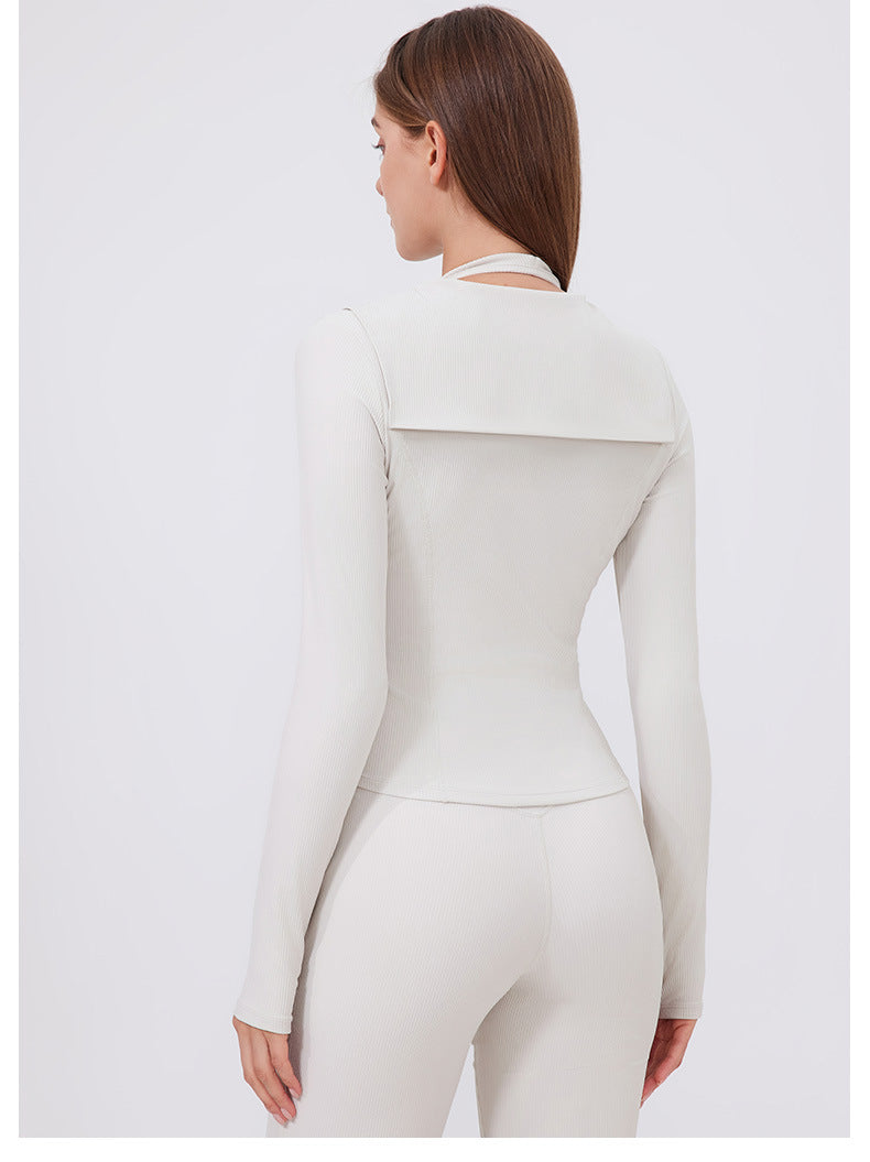 Quick Drying Slim Fit Yoga Clothes Women Sports Sailor Collar Running Jacket Zip Up Shirt Outer Casual Jacket Workout Clothes