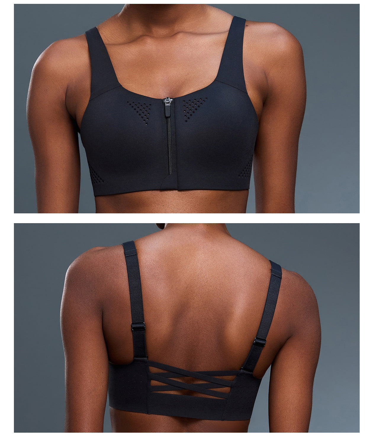 High Strength Support Sports Underwear Front Zipper Yoga One Piece Cup Shockproof Running Training Backless Bra