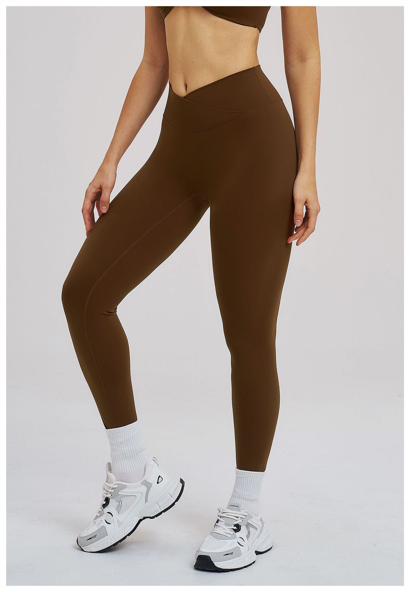 Brushed Yoga Trousers Cross Waist Skinny Workout Pants Outdoor Cycling Running Trousers