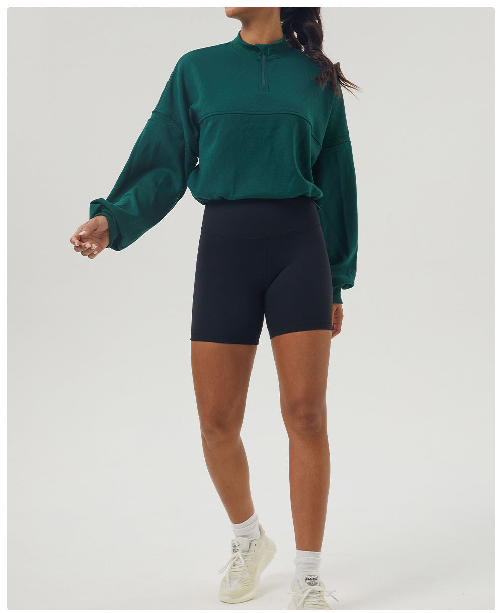 Autumn Winter Thickened Sweater Sports Casual Yoga Clothes Long Sleeve Jacket Half Zipper Fitness Clothes Loose Sweater Women