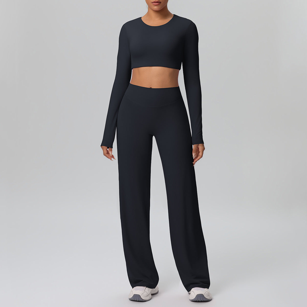 Women Long Sleeve Skin Friendly with Chest Pad Breathable Sports Drooping Straight Pants Yoga Set