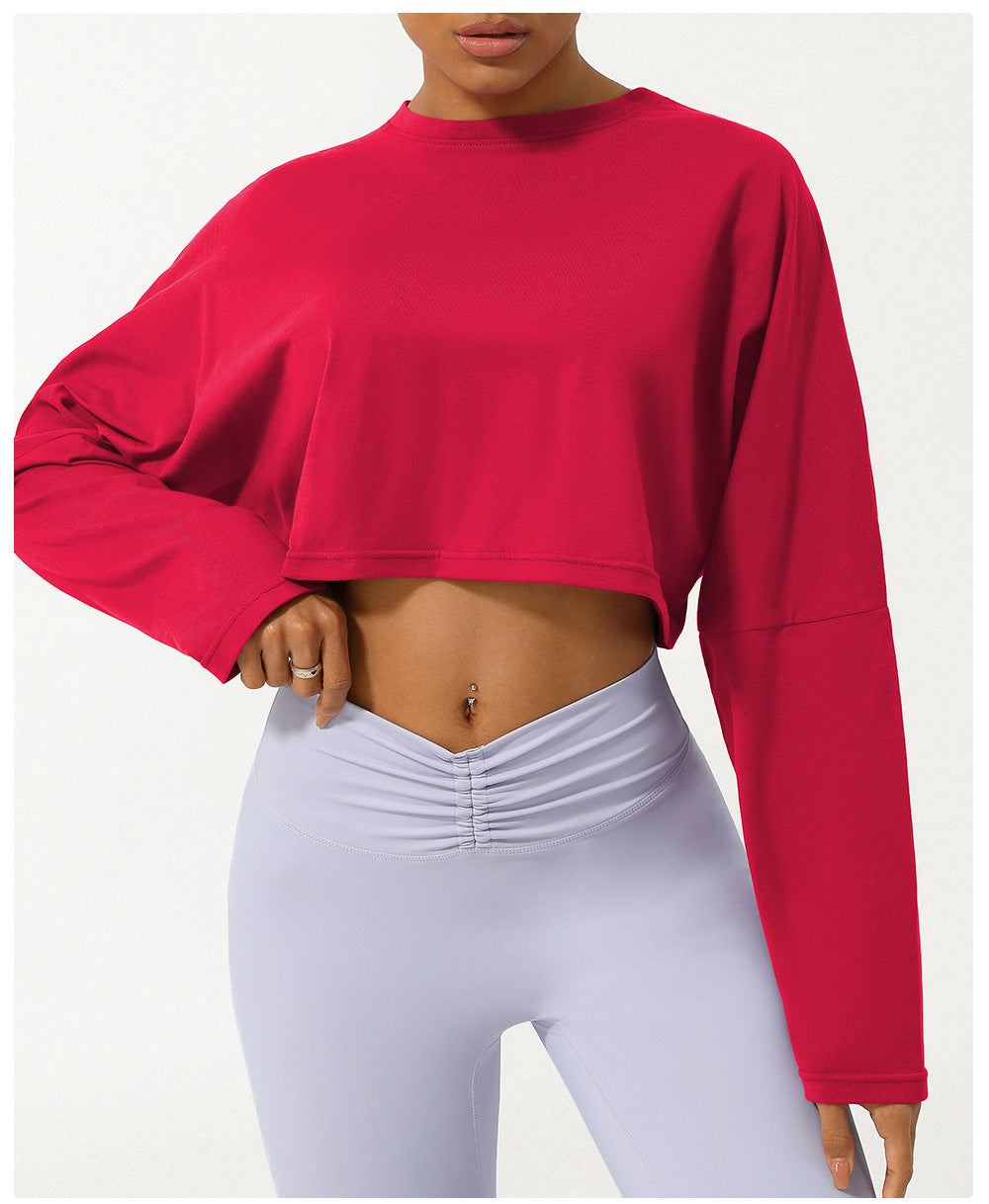 Spring Summer Yoga Clothing Top Round Neck Loose Running Sport Long Sleeve T Shirt Short Breathable Fitness T Shirt Top Women