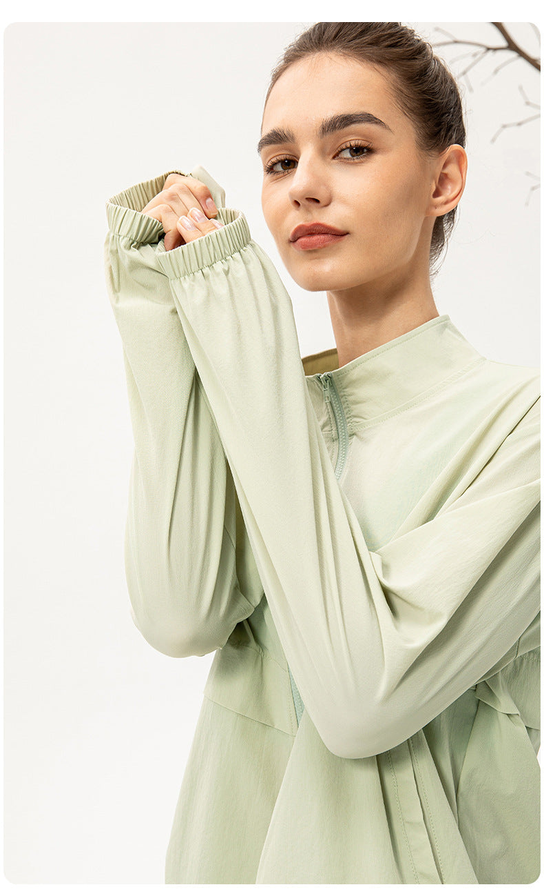 Outdoor Sports Windbreaker Women Loose Casual Yoga Clothes Zipped Stand Collar Running Fitness Jacket