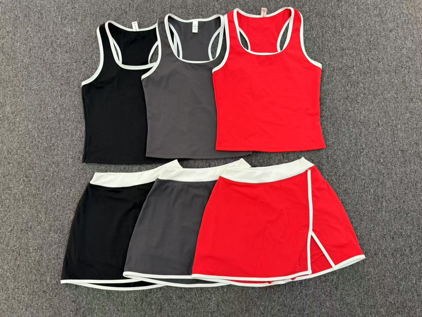 Autumn Sand Skirt Set Tennis Contrast Color Vest Fitness Exercise Yoga Set