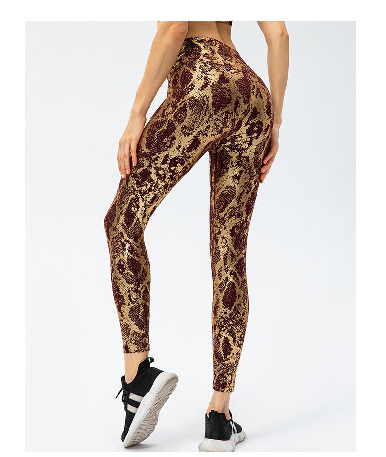 Snake Print Yoga Trousers Women Brocade Brushed Tight Stretch Sports Pants High Waist Hip Lift Fitness Trousers