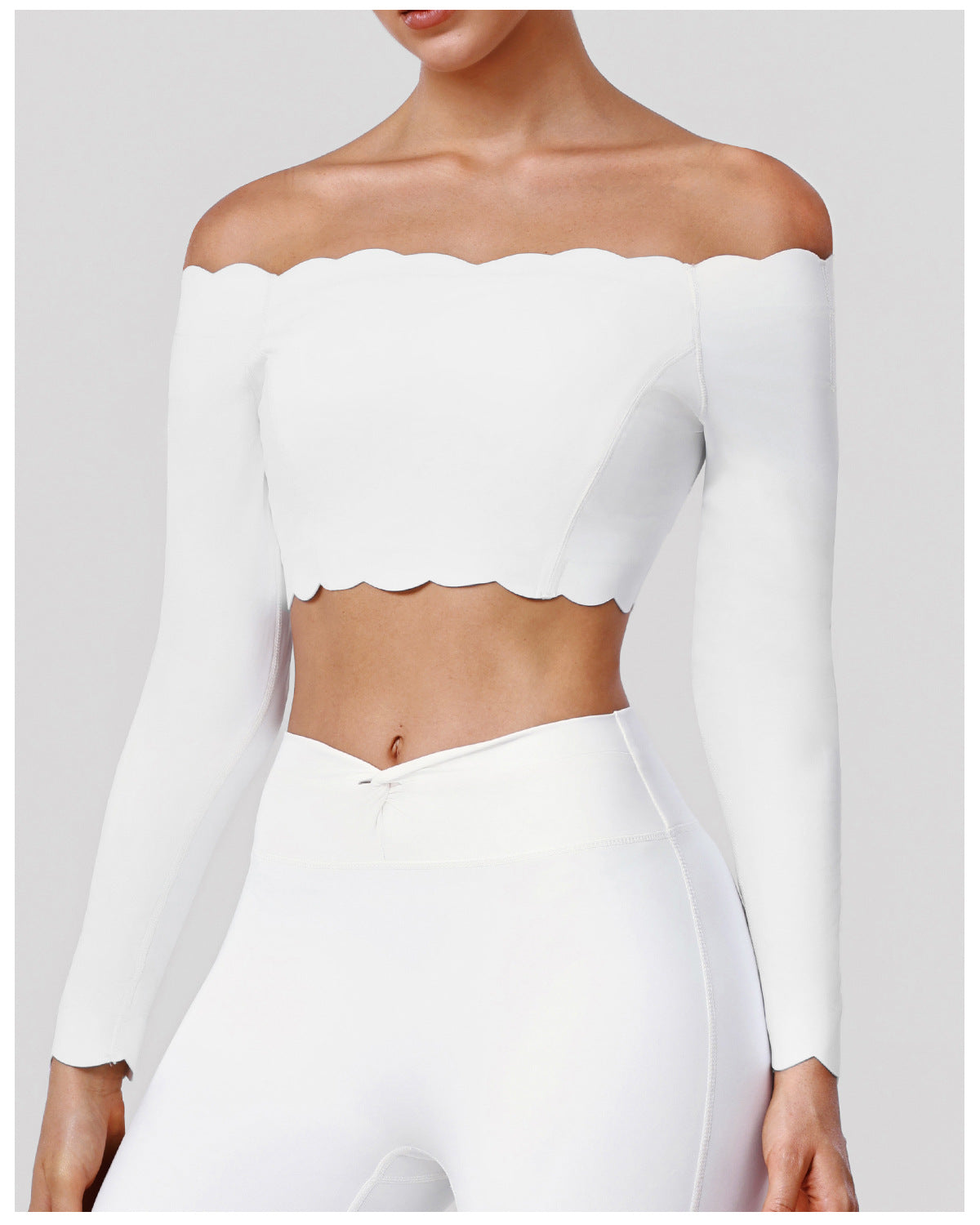 Lace Yoga Jacket Women Fitness off Shoulder Long Sleeved T shirt Casual Sports Slim Fitting Top with Pad