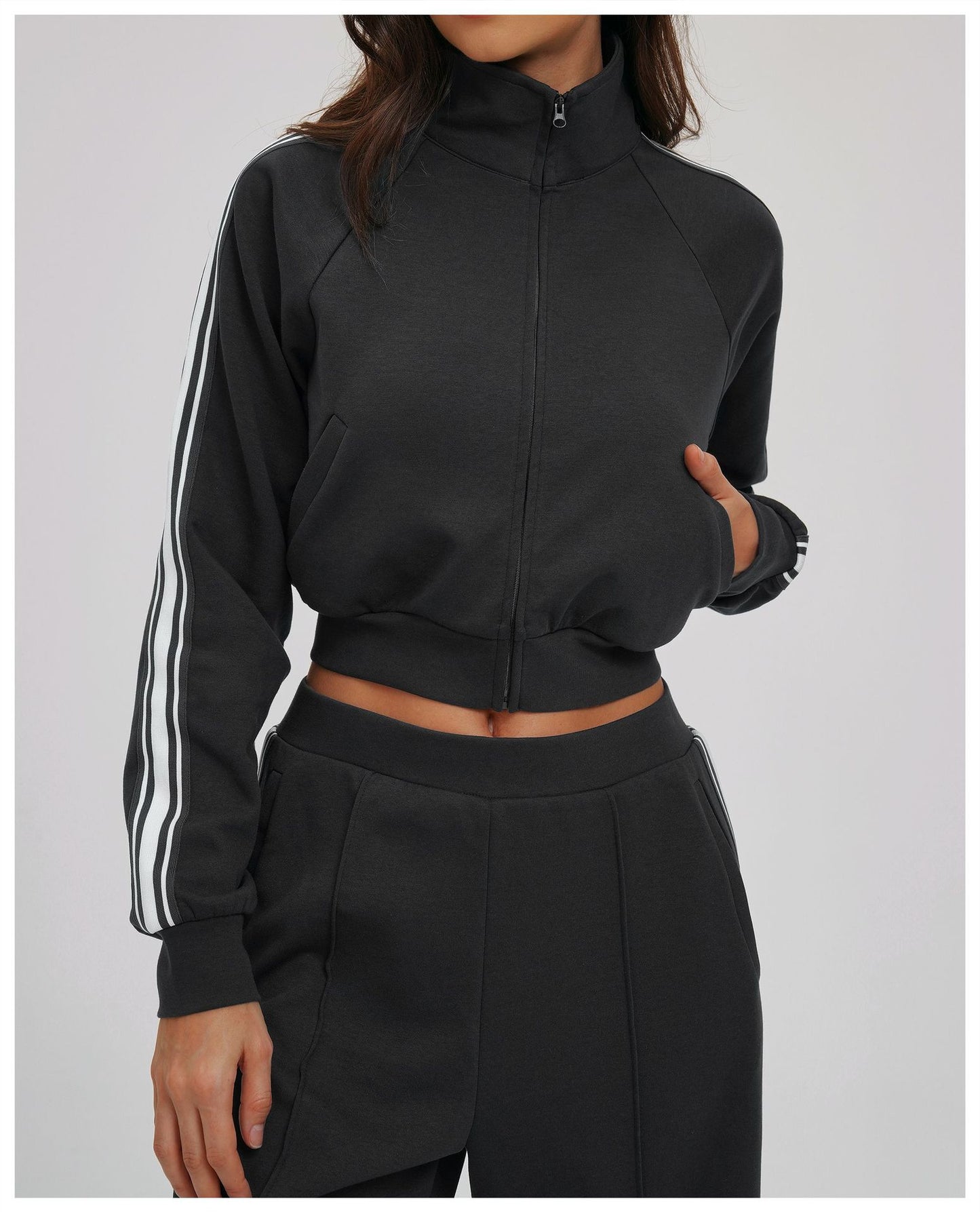 Contrast Color Sweatshirt Coat High Collar Windproof Zipper Pocket Thick Sweater Outdoor Sports Cycling Coat