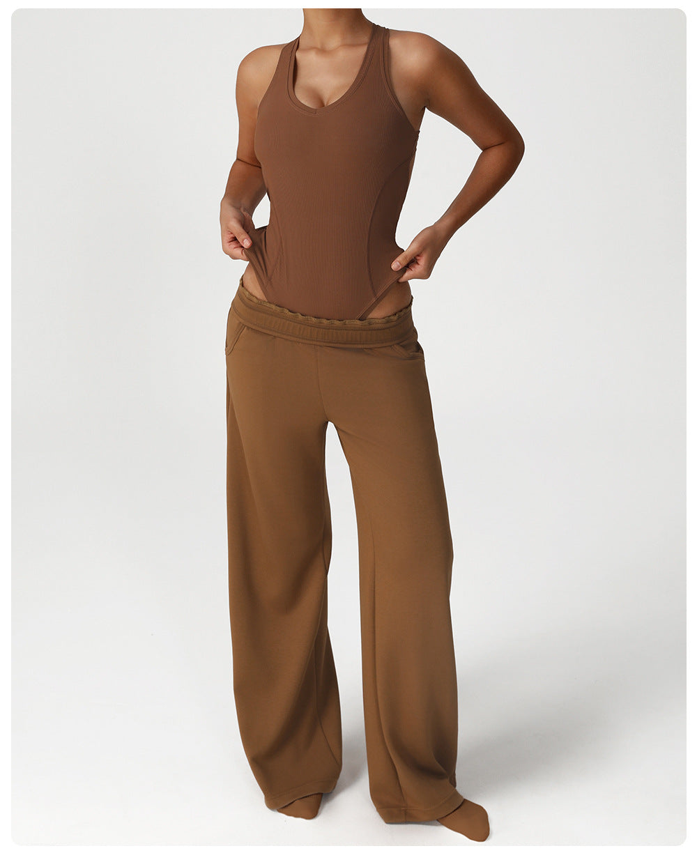 Loose Wide Leg Pants Yoga Set One Piece Women Dance Training Sports Bottoming Skinny Jumpsuit