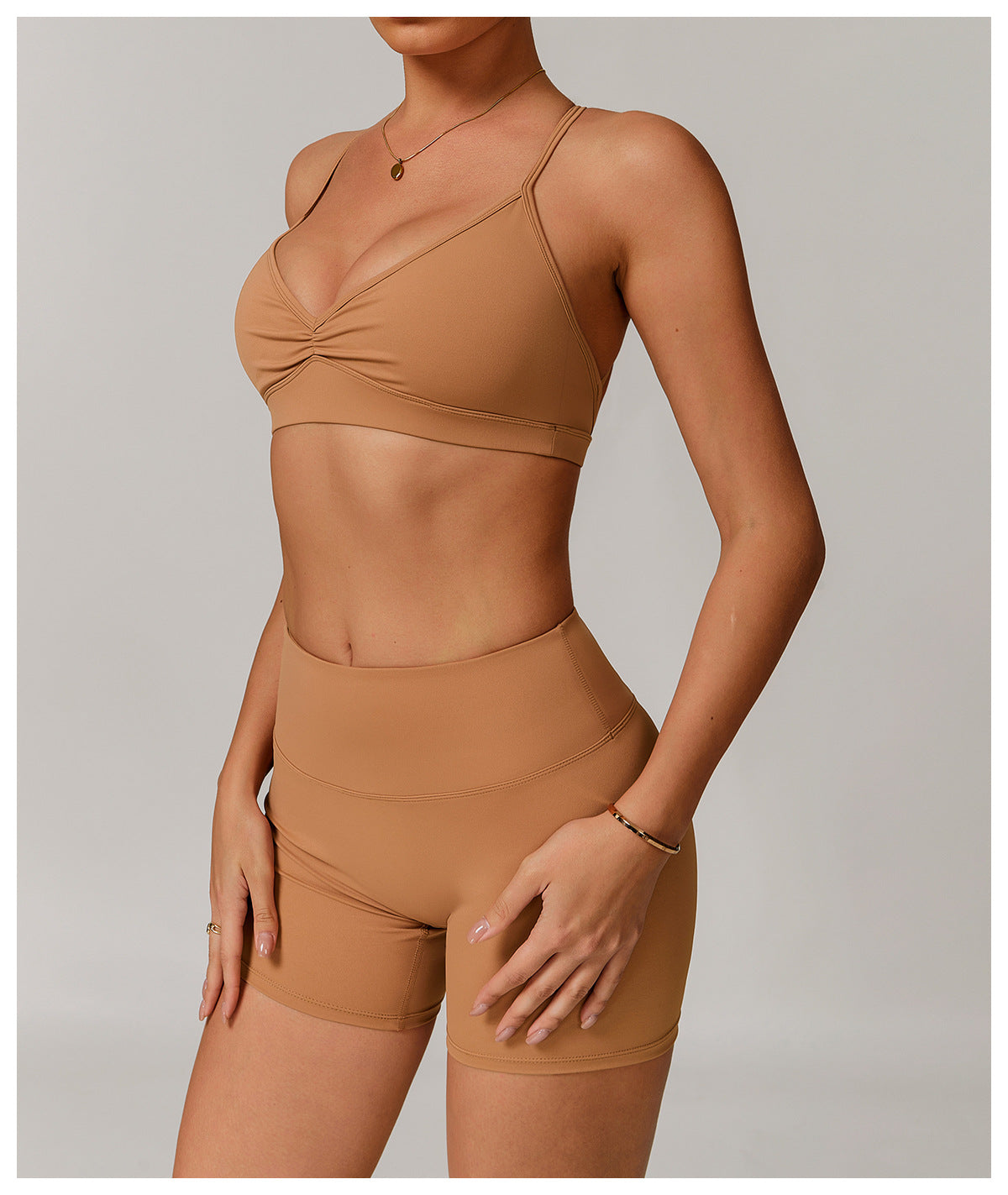 Sollinarry V neck Yoga Bra Cross Back Slimming Pleated Underwear Running Sports Workout Bra