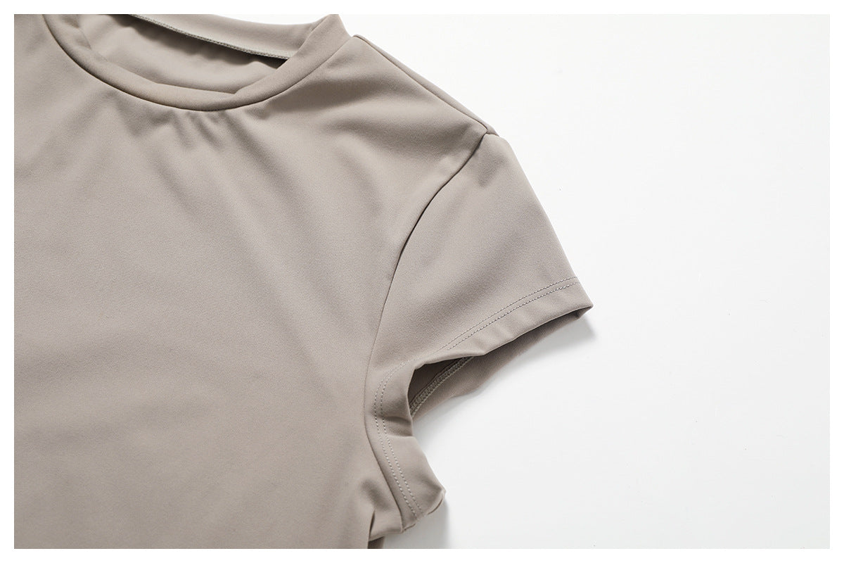 Sollinarry Exercise Yoga Clothes Women Brushed Tight Back Yoga Short Sleeve Running Workout T Shirt Top
