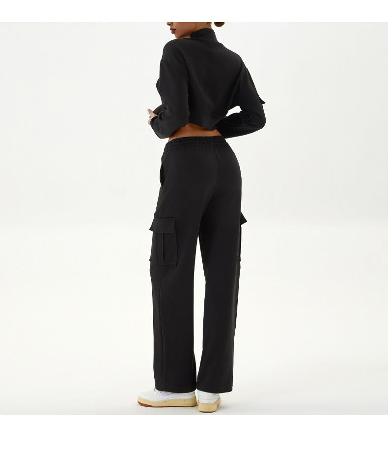 Women Autumn Winter Sports Sweater Stand Collar Loose with Long Sleeve Zipper Top Jogging Fitness Yoga Wear