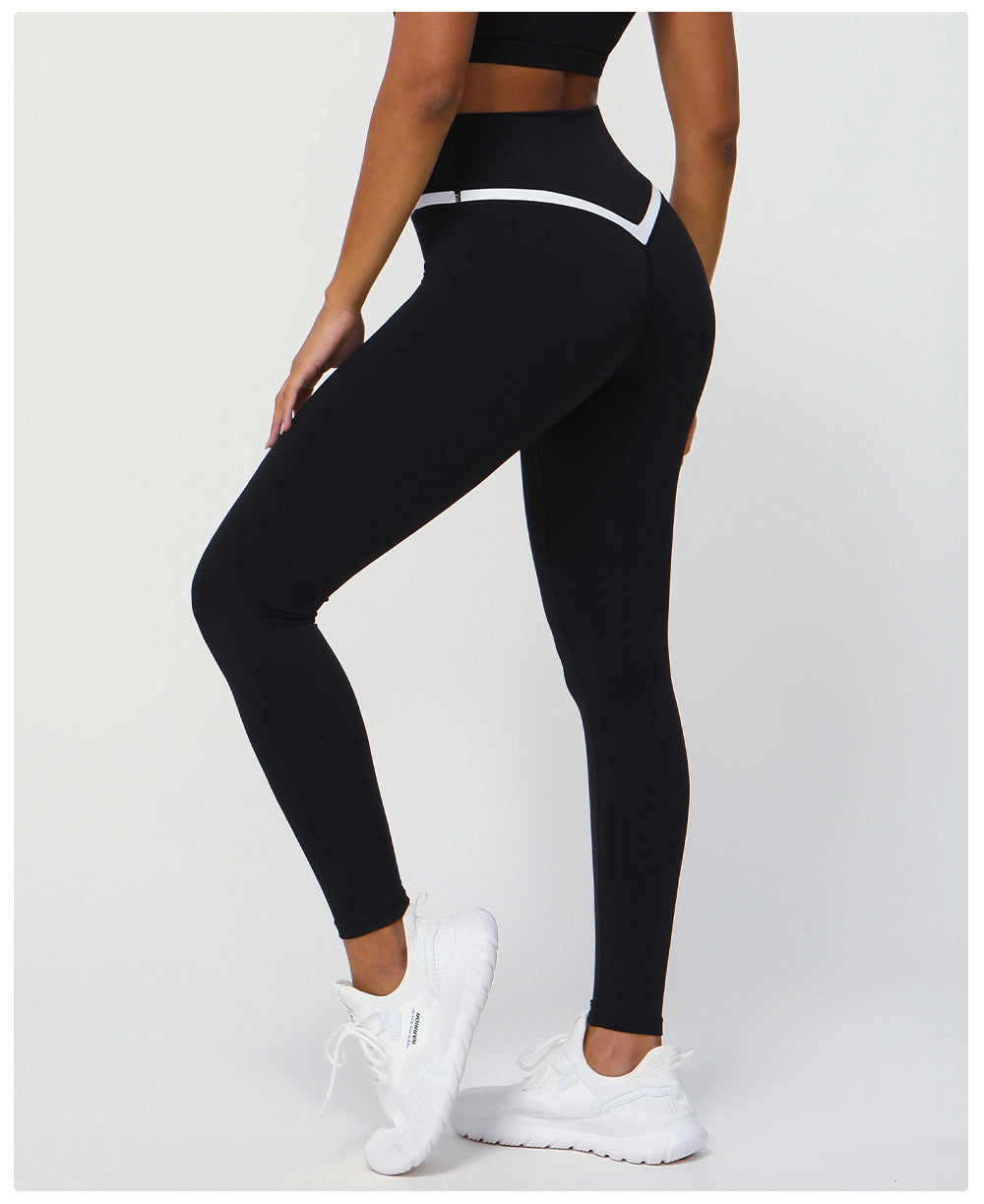 Body Shaping Hip Lifting Yoga Pants Contrast Color Cross V Waist Tight Sports Pants Women Outdoor Running Workout Ankle Length Pants