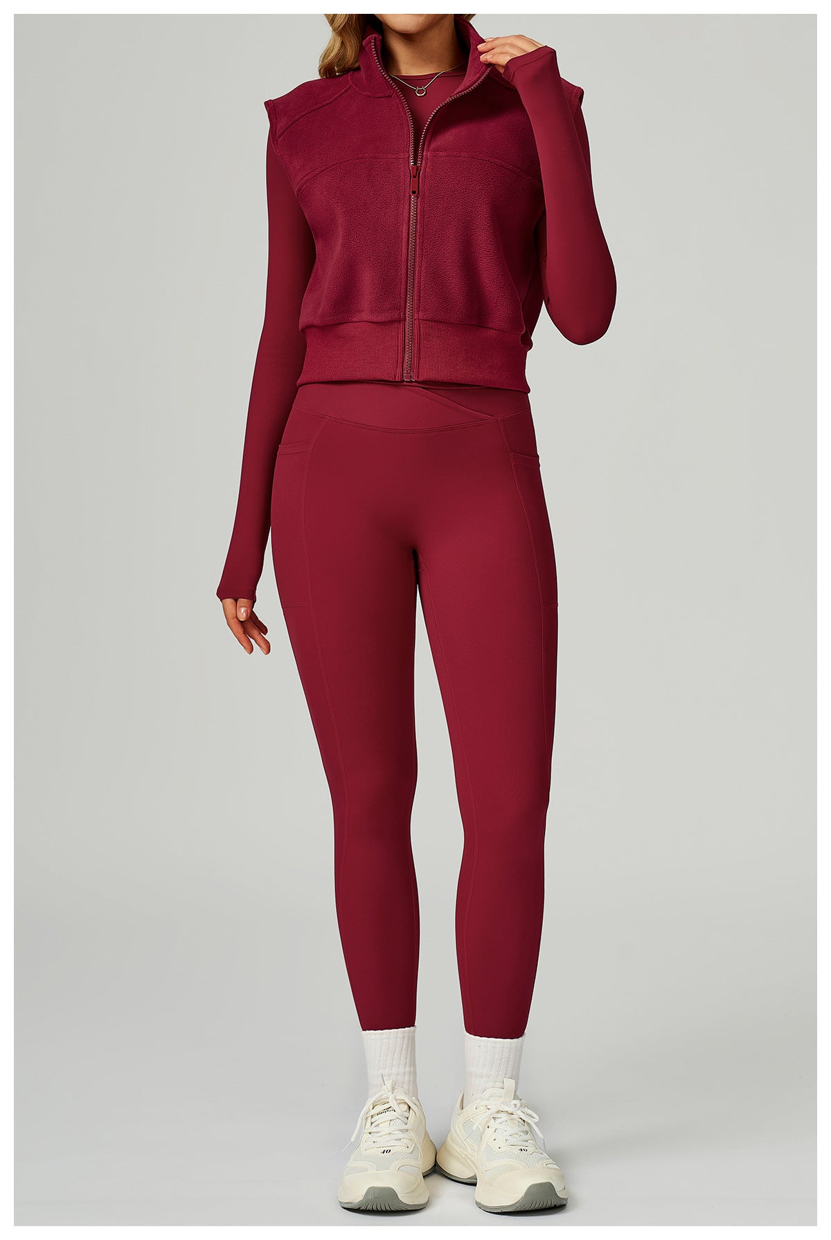 Turtleneck Autumn Winter Velvet Vest Sleeveless Outer Wear Zipper Sports Vest Outdoor Running Top