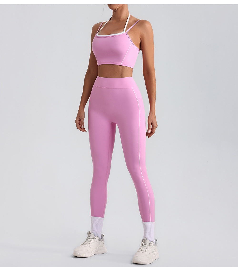 Arrival Contrast Color High Waist Nude Feel Pocket Yoga Pants Women Running Fitness Pants Outer Wear Tight Sports Pants