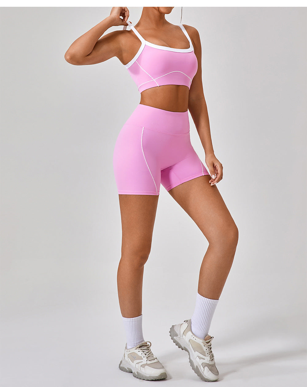 Contrast Color Summer High Waist Tight Nude Feel No Embarrassment Line Yoga Pants Women Peach Hip Raise Three Point Fitness Pants